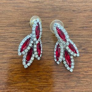 Red rhinestone crystal dangle formal earrings. Great holiday earrings. 2” long